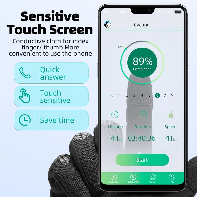 Atmungsaktive Vollfinger-Radhandschuhe mit Touchscreen-Funktion